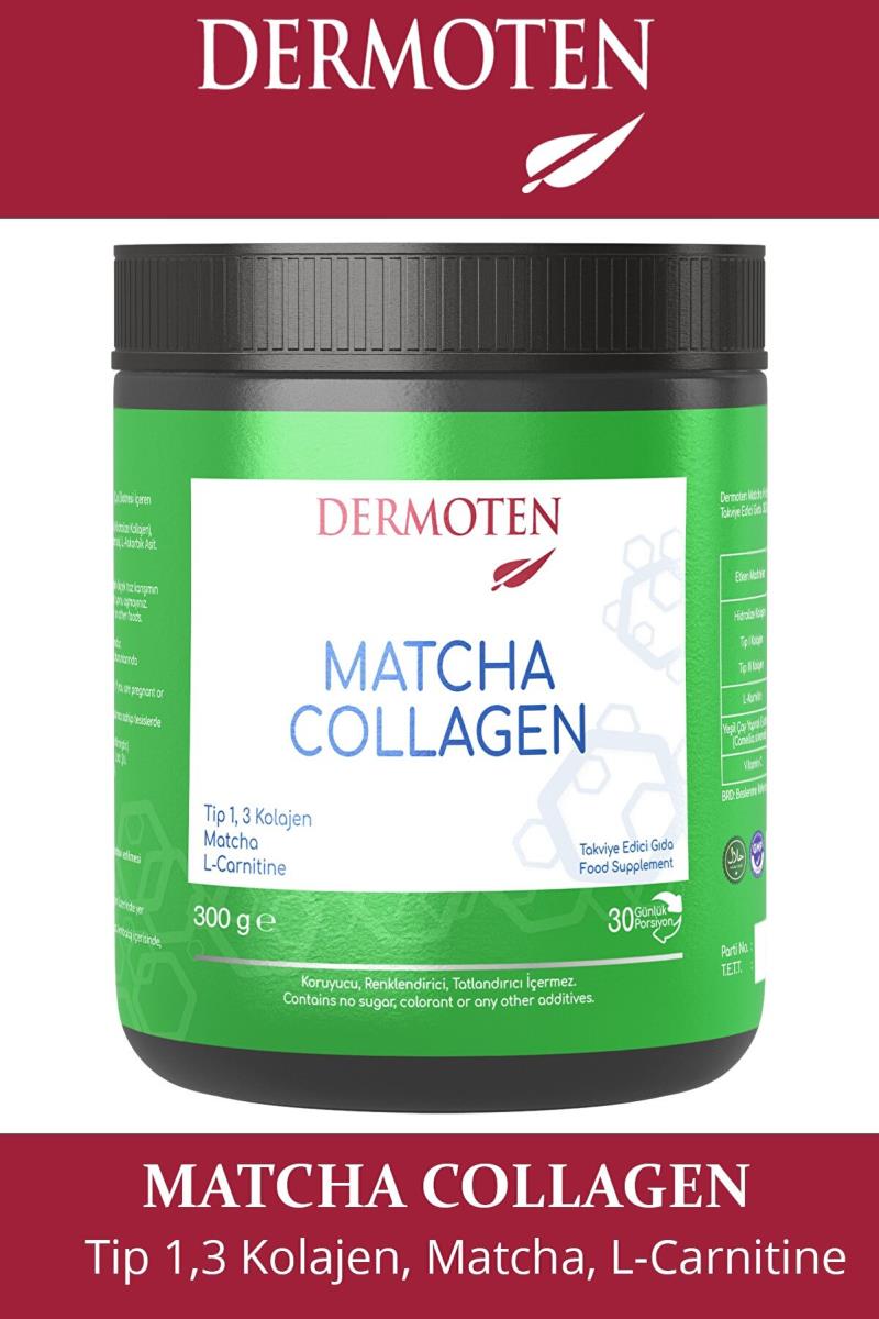 Dermoten Matcha Kolajen (tip 1, Tip 3 Kolajen, Matcha, L-karnitin) 30 X 10.000 Mg Toz Kolajen Kullananlar