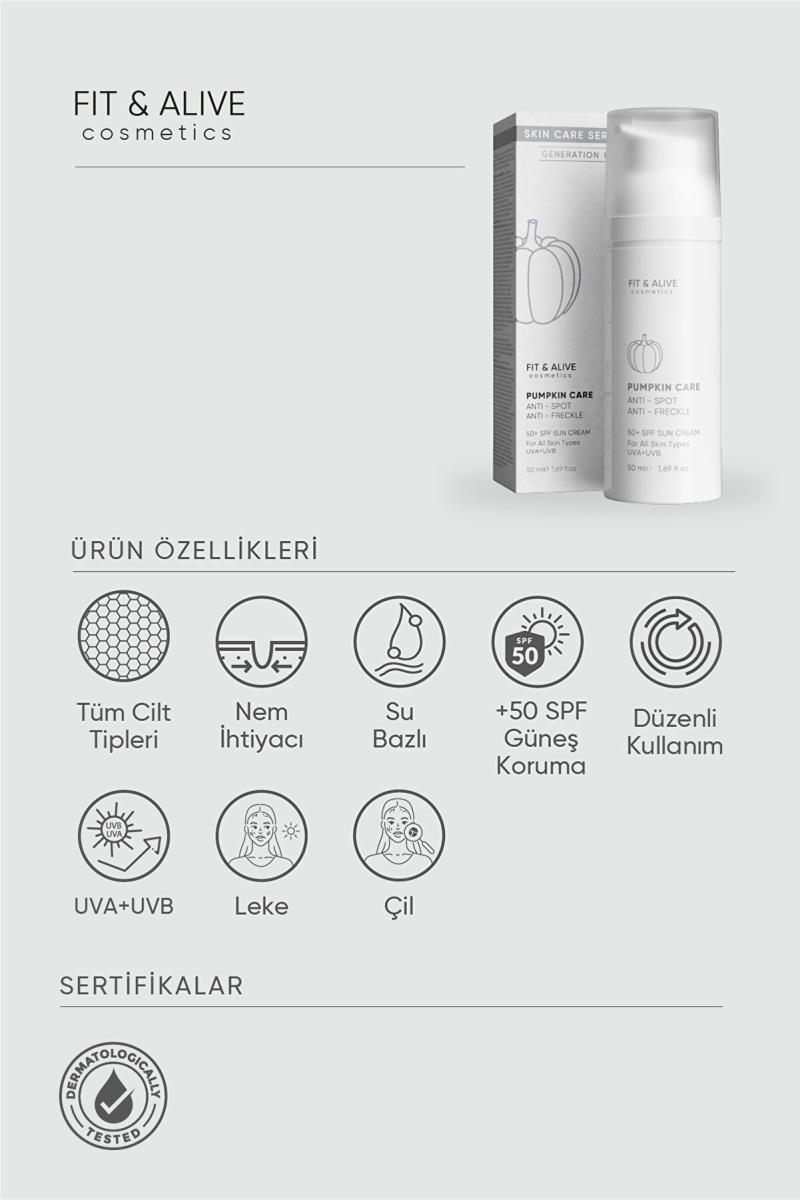 Fit & Alive Fitalive Lekeli Ciltlere Özel Aydınlatıcı Pumpkin Güneş Kremi Spf 50 (ANTİ SPOT & ANTİ FRECKLES) Nasıl kullanılır öğrenin ve  kullanıcı yorumlarına gözatın.