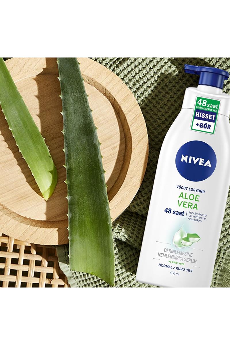 Nivea Aloe Vera Vücut Losyonu 400ml,Normal /Kuru Ciltler,Nemlendirici Serum ile 48 Saat Nem Nasıl kullanılır öğrenin ve  kullanıcı yorumlarına gözatın.