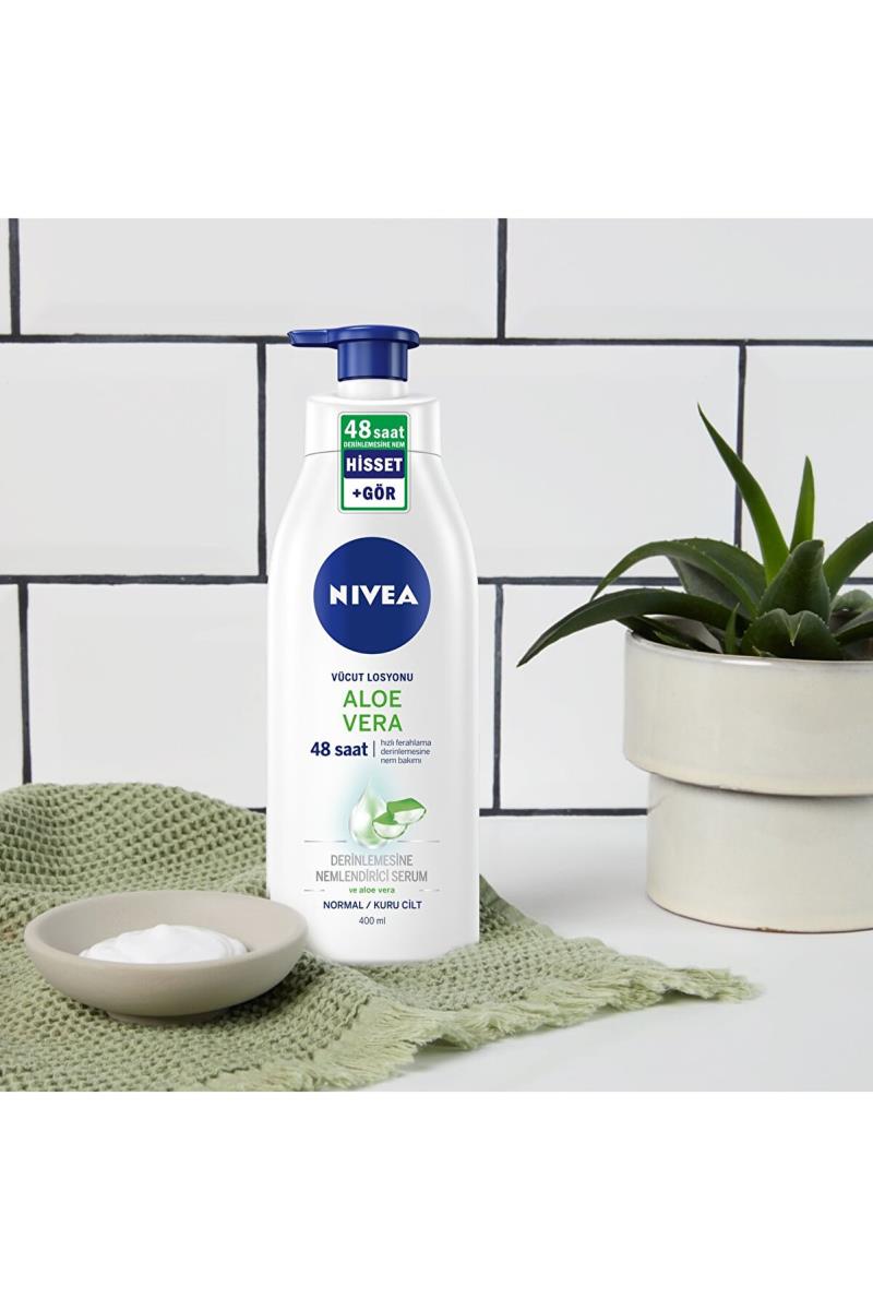 Nivea Aloe Vera Vücut Losyonu 400ml,Normal /Kuru Ciltler,Nemlendirici Serum ile 48 Saat Nem Nasıl kullanılır öğrenin ve  kullanıcı yorumlarına gözatın.