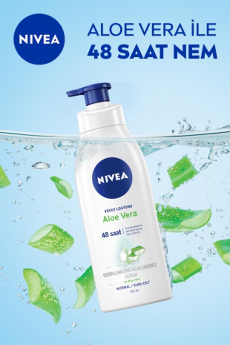 Nivea Aloe Vera Vücut Losyonu 400ml,Normal /Kuru Ciltler,Nemlendirici Serum ile 48 Saat Nem Nasıl kullanılır öğrenin ve  kullanıcı yorumlarına gözatın.