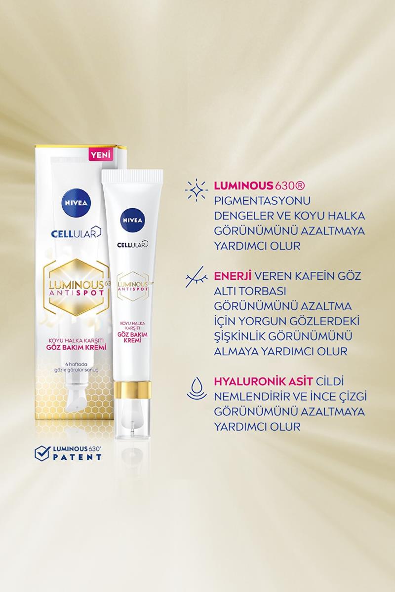 Nivea Luminous630 Koyu Halka Karşıtı Göz Bakım Kremi,15ml,aydınlık Göz Çevresi,hyaluronik Asit Nasıl kullanılır öğrenin ve  kullanıcı yorumlarına gözatın.