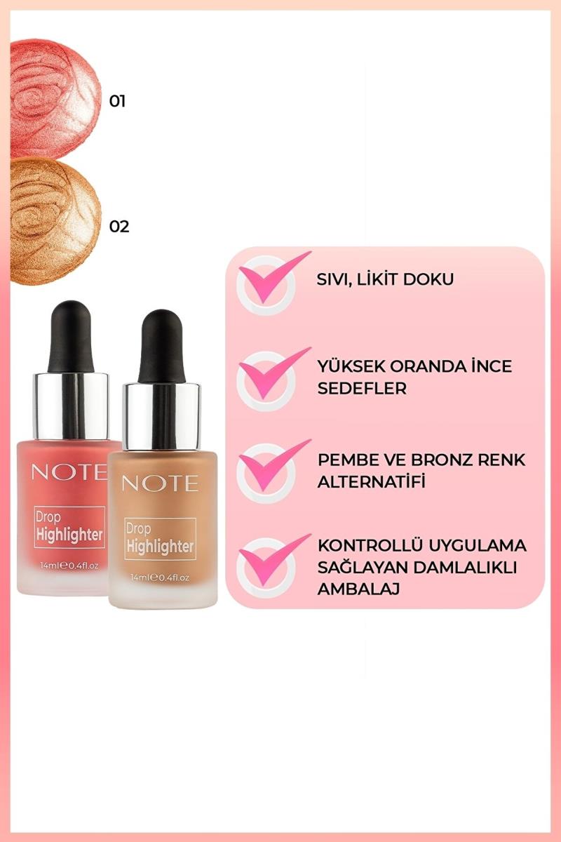 Note Cosmetics Drop Highlighter Likit Aydınlatıcı 02 Charming Desert Nasıl kullanılır öğrenin ve  kullanıcı yorumlarına gözatın.